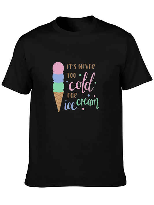 Camiseta Negra Nunca Demasiado Frío para Helado
