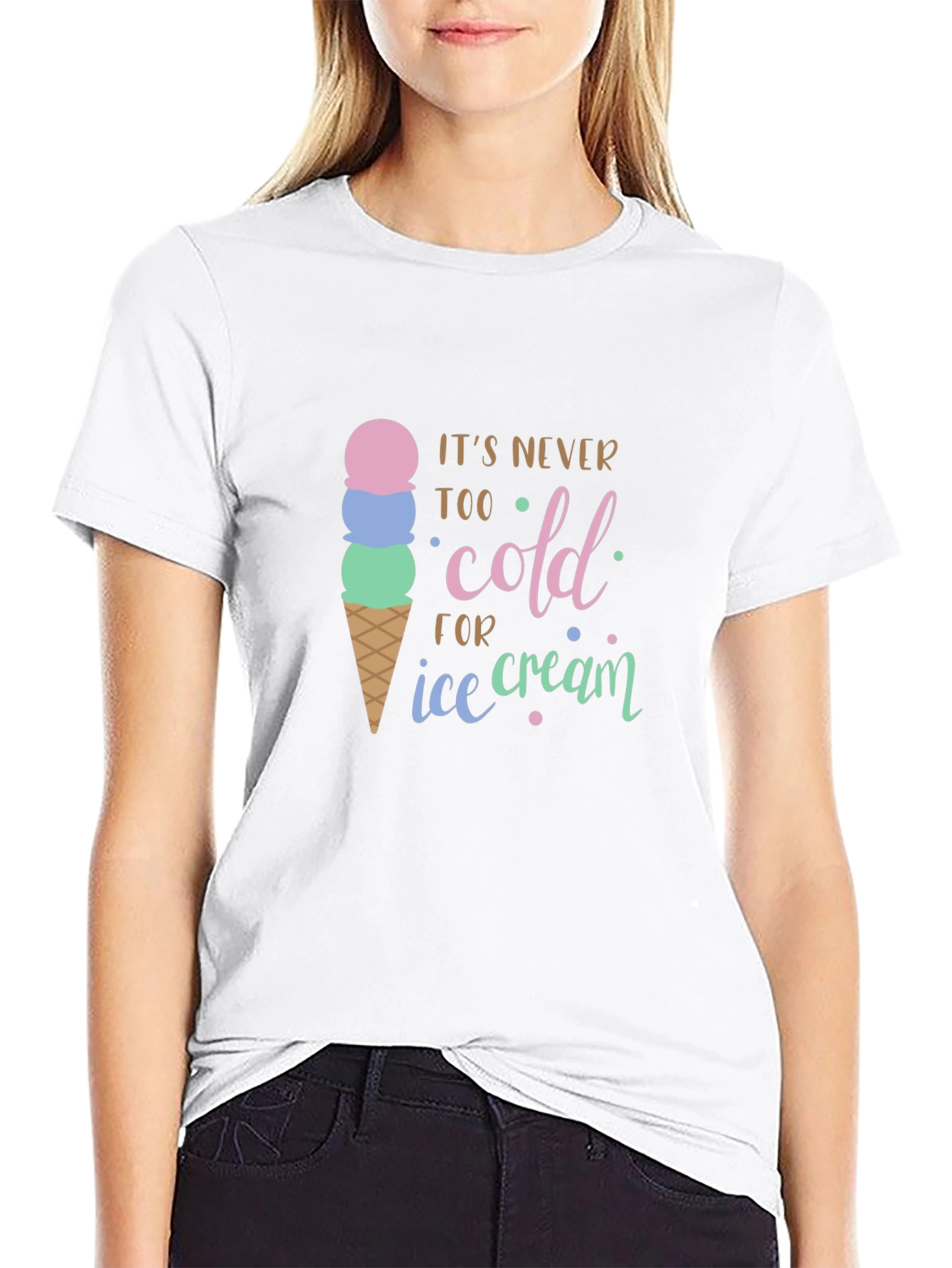 Camiseta Negra Nunca Demasiado Frío para Helado