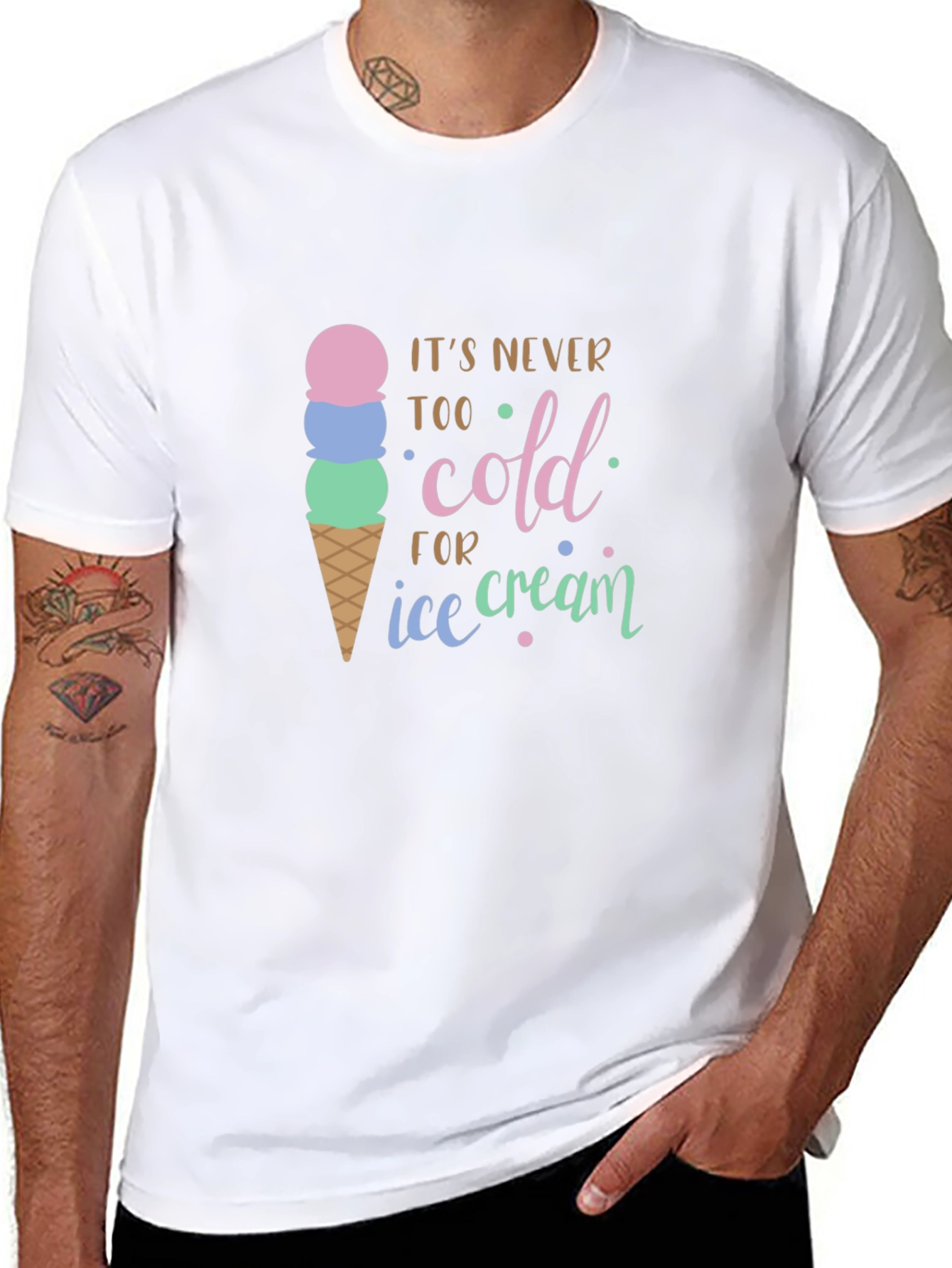 Camiseta Negra Nunca Demasiado Frío para Helado