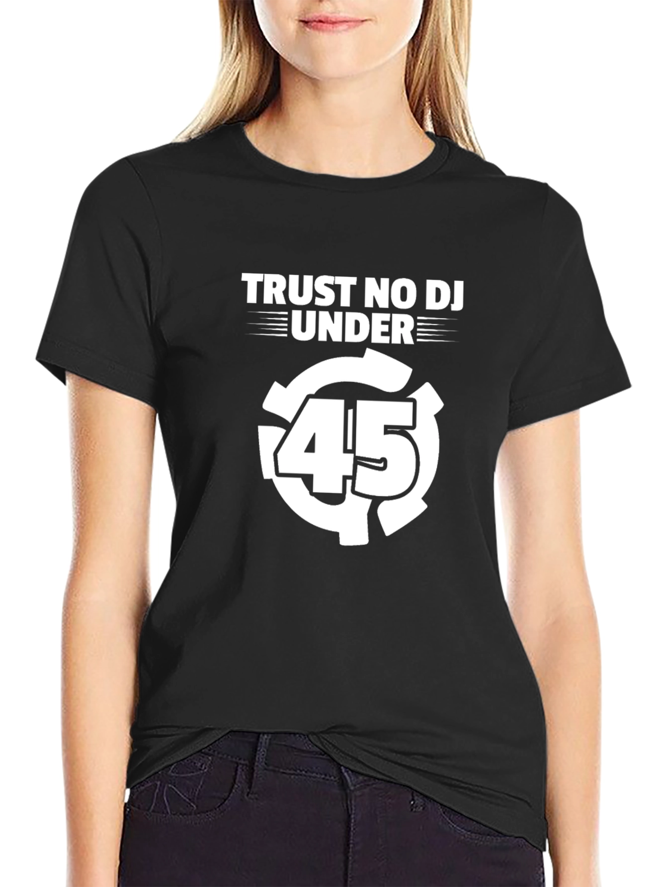 Camiseta Negra Trust No DJ Under 45 para Hombre