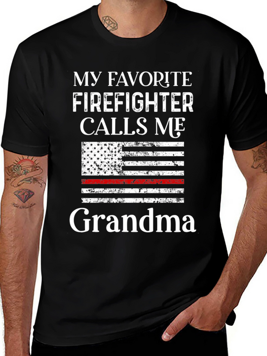 Camiseta Negra Mi Bombero Favorito me Llama Abuela