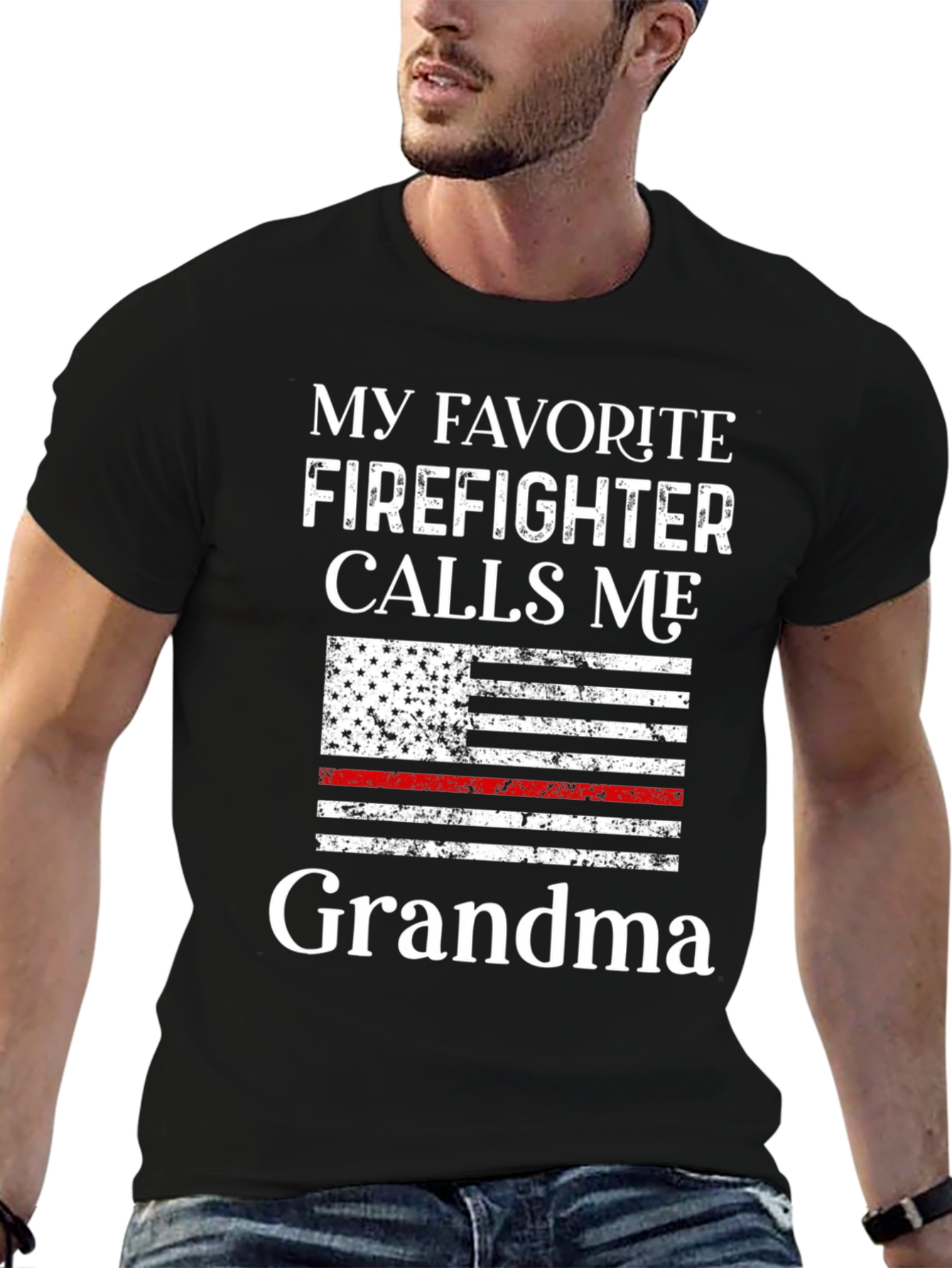 Camiseta Negra Mi Bombero Favorito me Llama Abuela