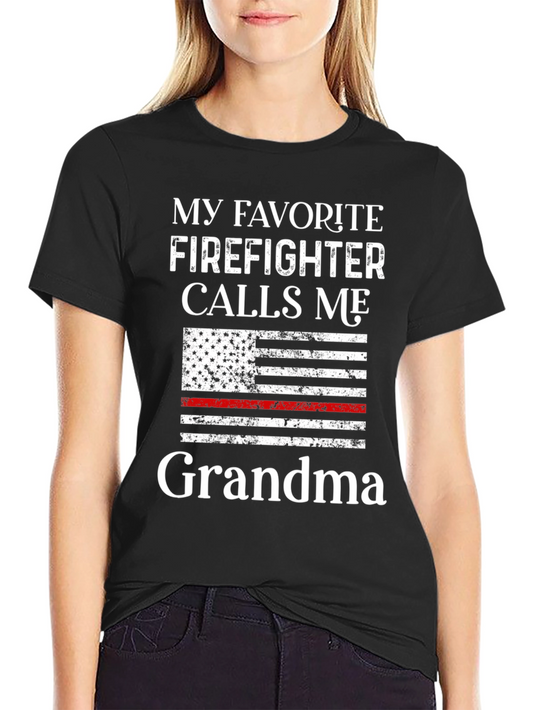 Camiseta Negra Mi Bombero Favorito me Llama Abuela