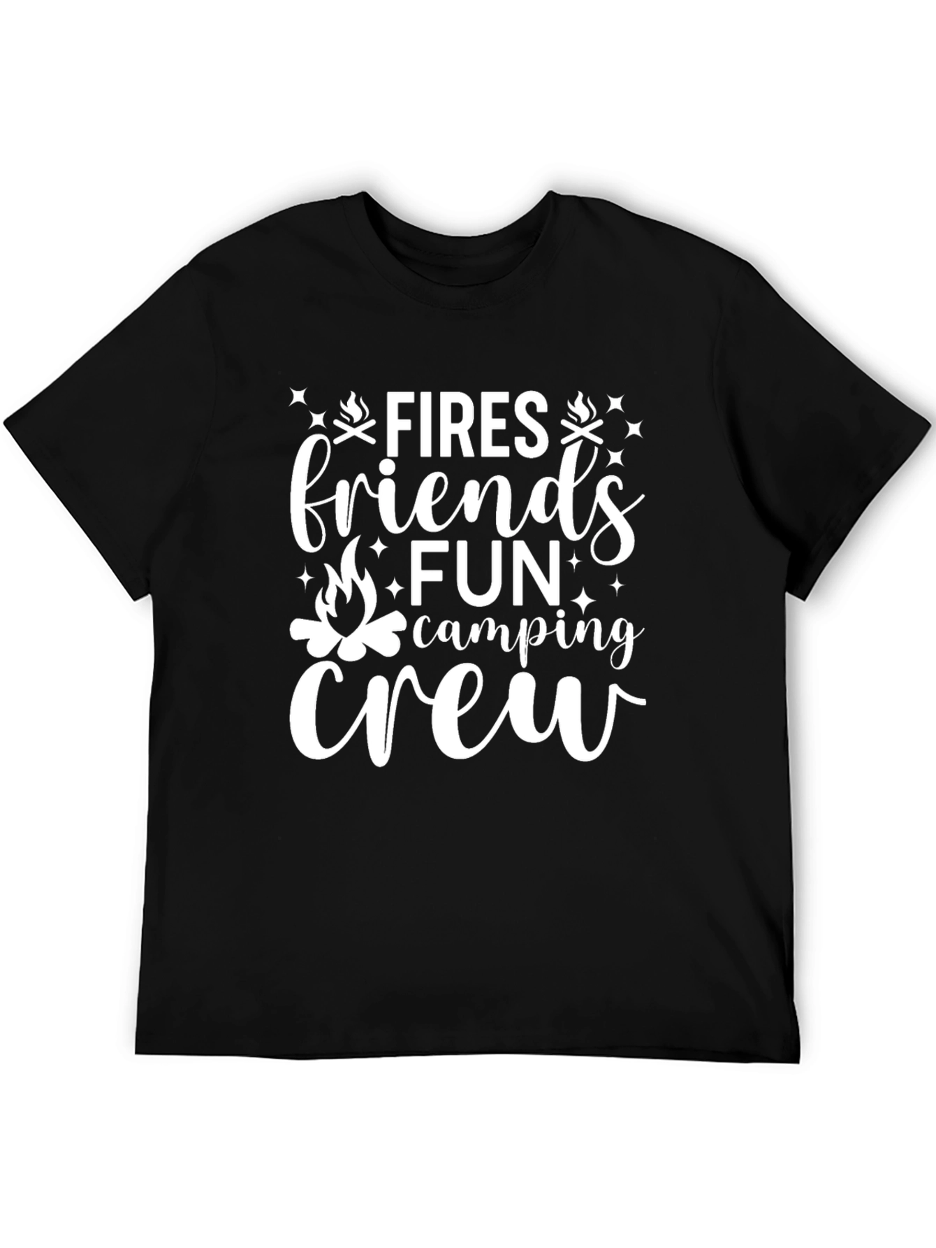 Camiseta Negra Fires Friends Fun Camping Crew
