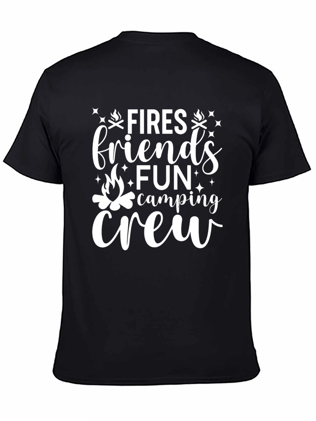 Camiseta Negra Fires Friends Fun Camping Crew