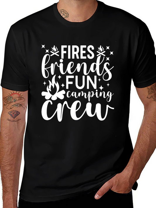 Camiseta Negra Fires Friends Fun Camping Crew