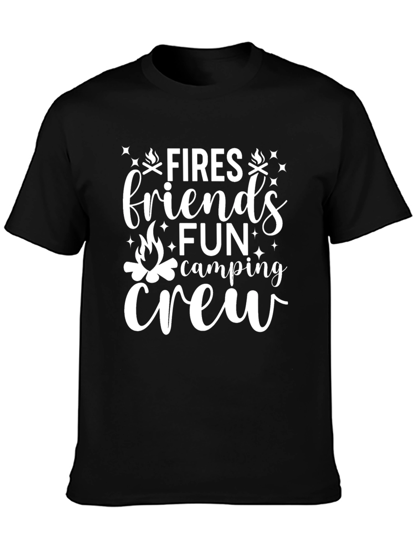 Camiseta Negra Fires Friends Fun Camping Crew
