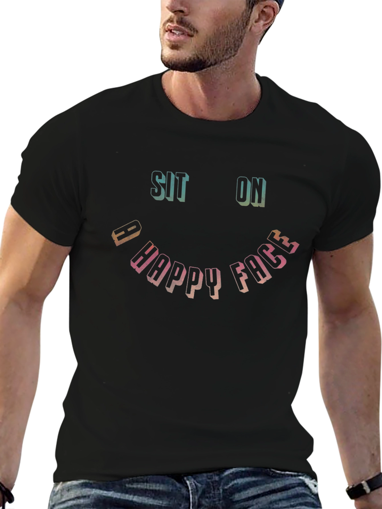 Camiseta Negra Sit On a Happy Face para Hombre