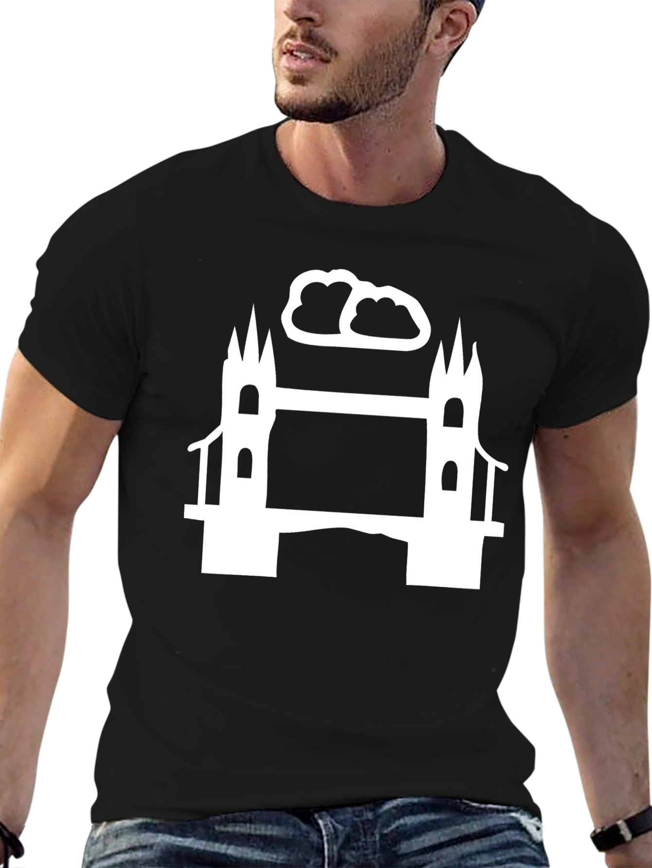 Camiseta Hombre Negra Puente Blanco Diseño Urbano