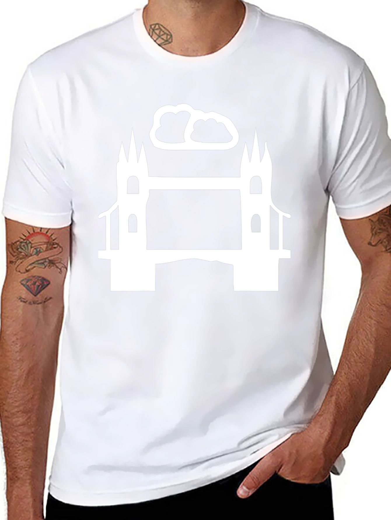 Camiseta Hombre Negra Puente Blanco Diseño Urbano