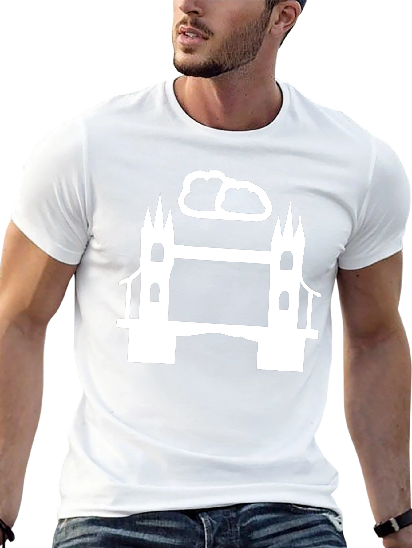 Camiseta Hombre Negra Puente Blanco Diseño Urbano