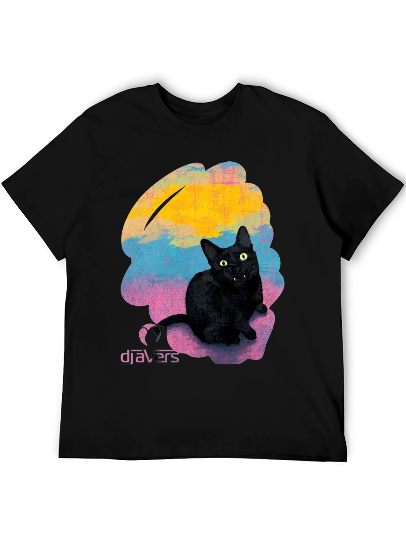 Camiseta Negra con Gato Djavers - Diseño Original