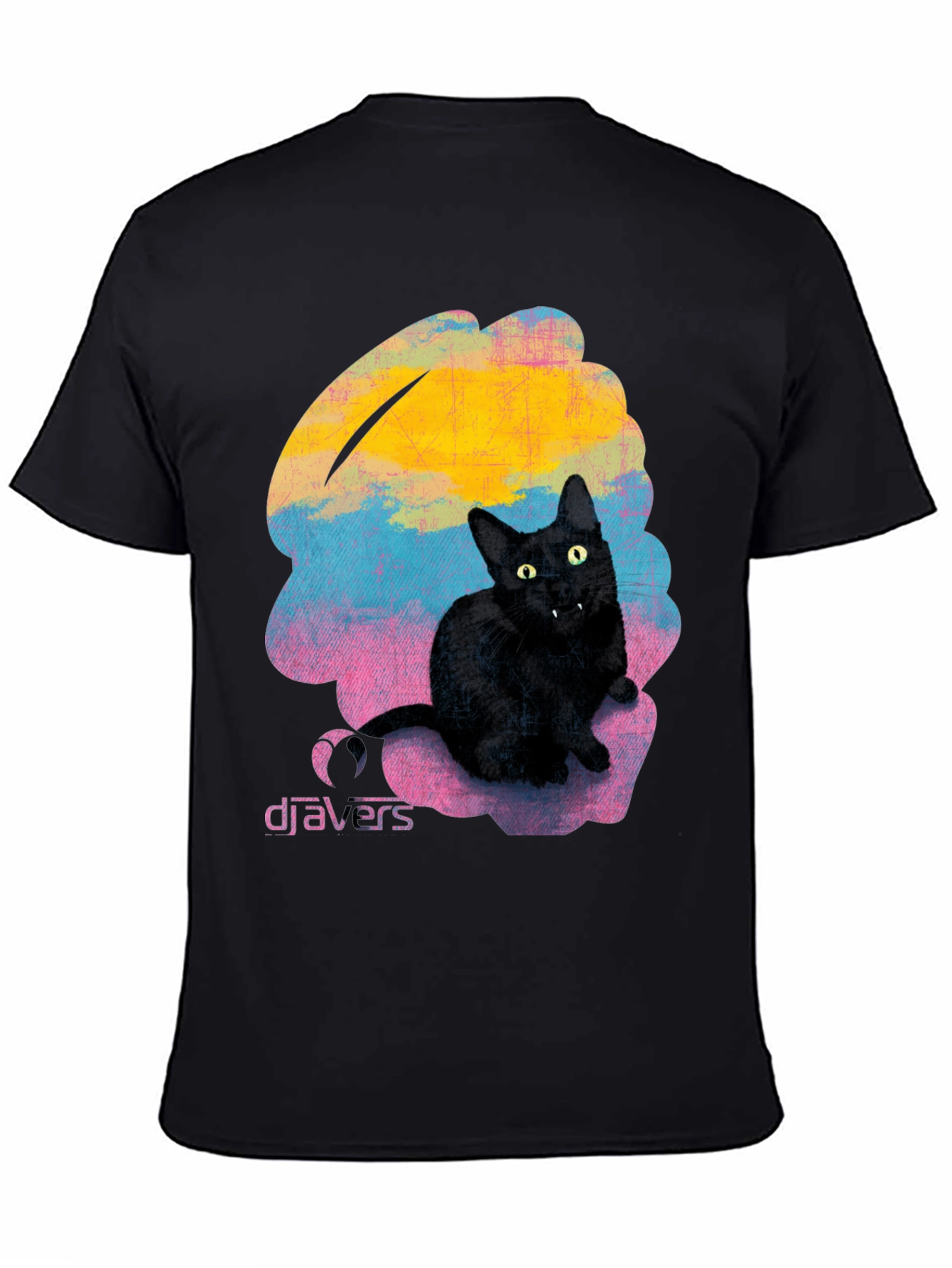Camiseta Negra con Gato Djavers - Diseño Original
