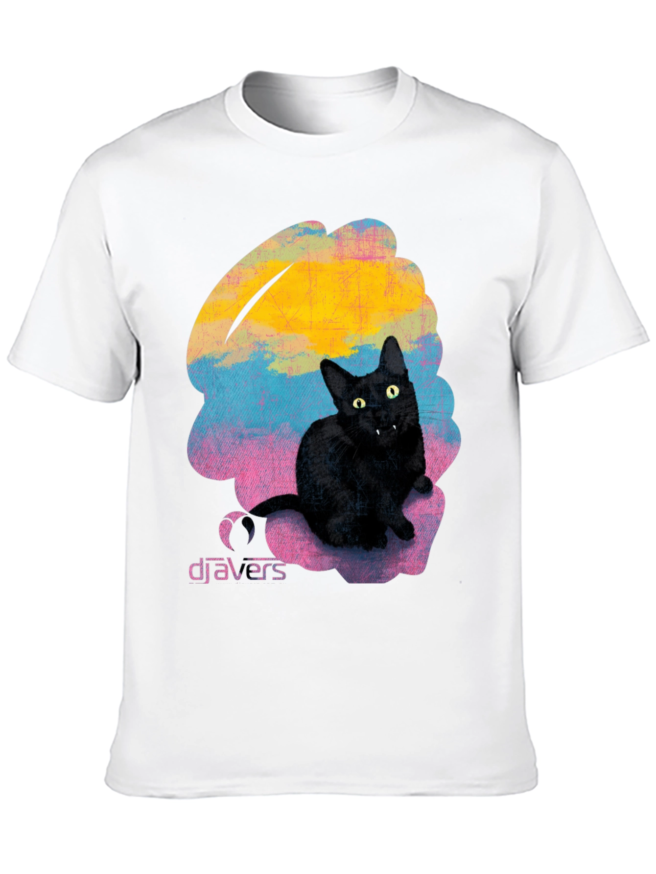 Camiseta Negra con Gato Djavers - Diseño Original