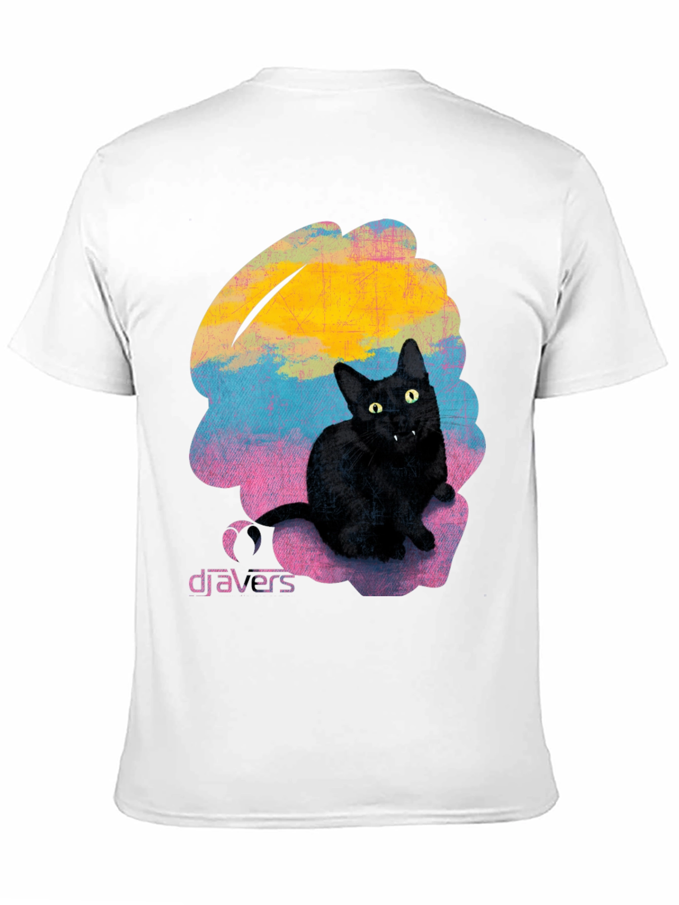 Camiseta Negra con Gato Djavers - Diseño Original