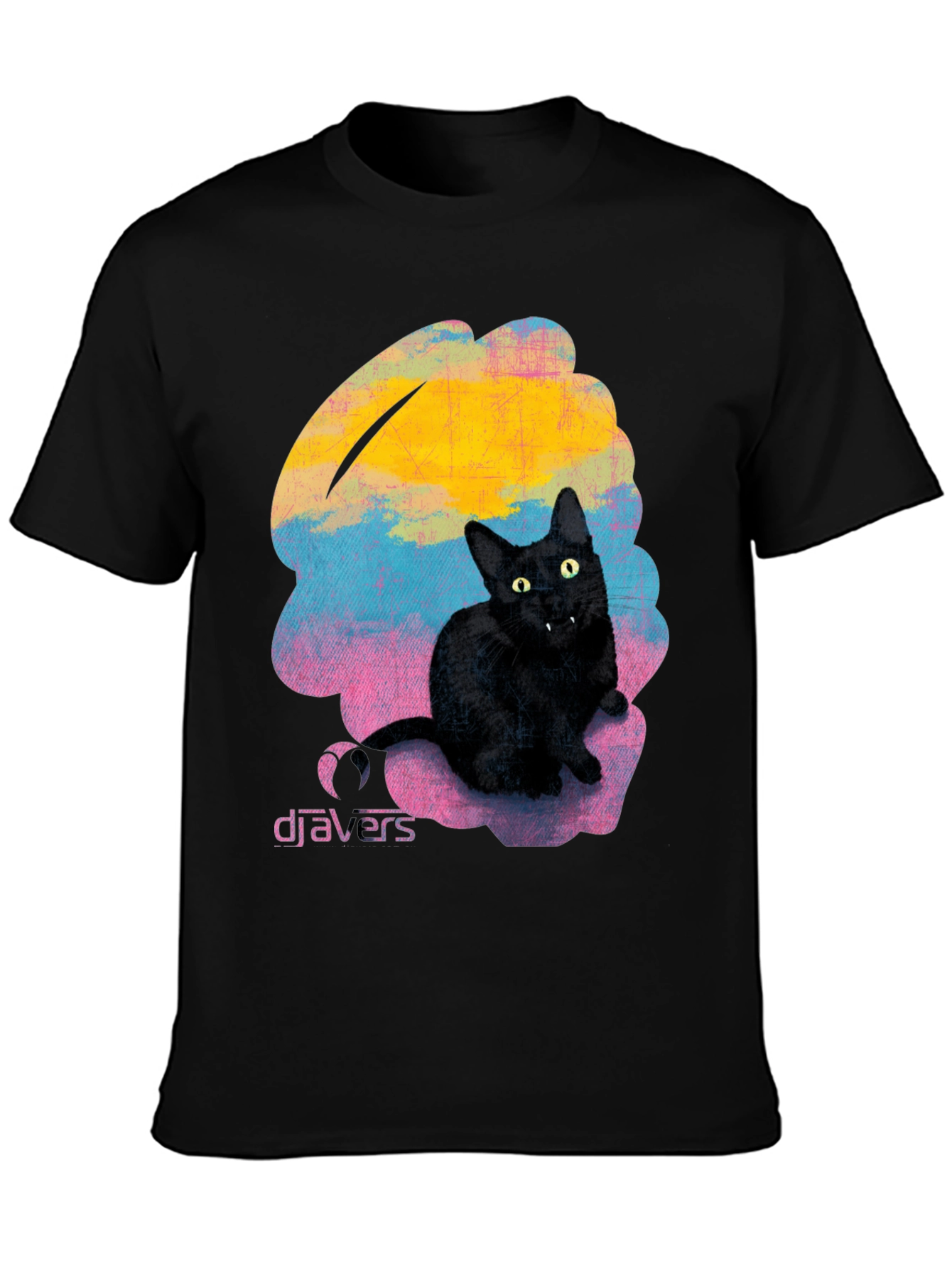 Camiseta Negra con Gato Djavers - Diseño Original