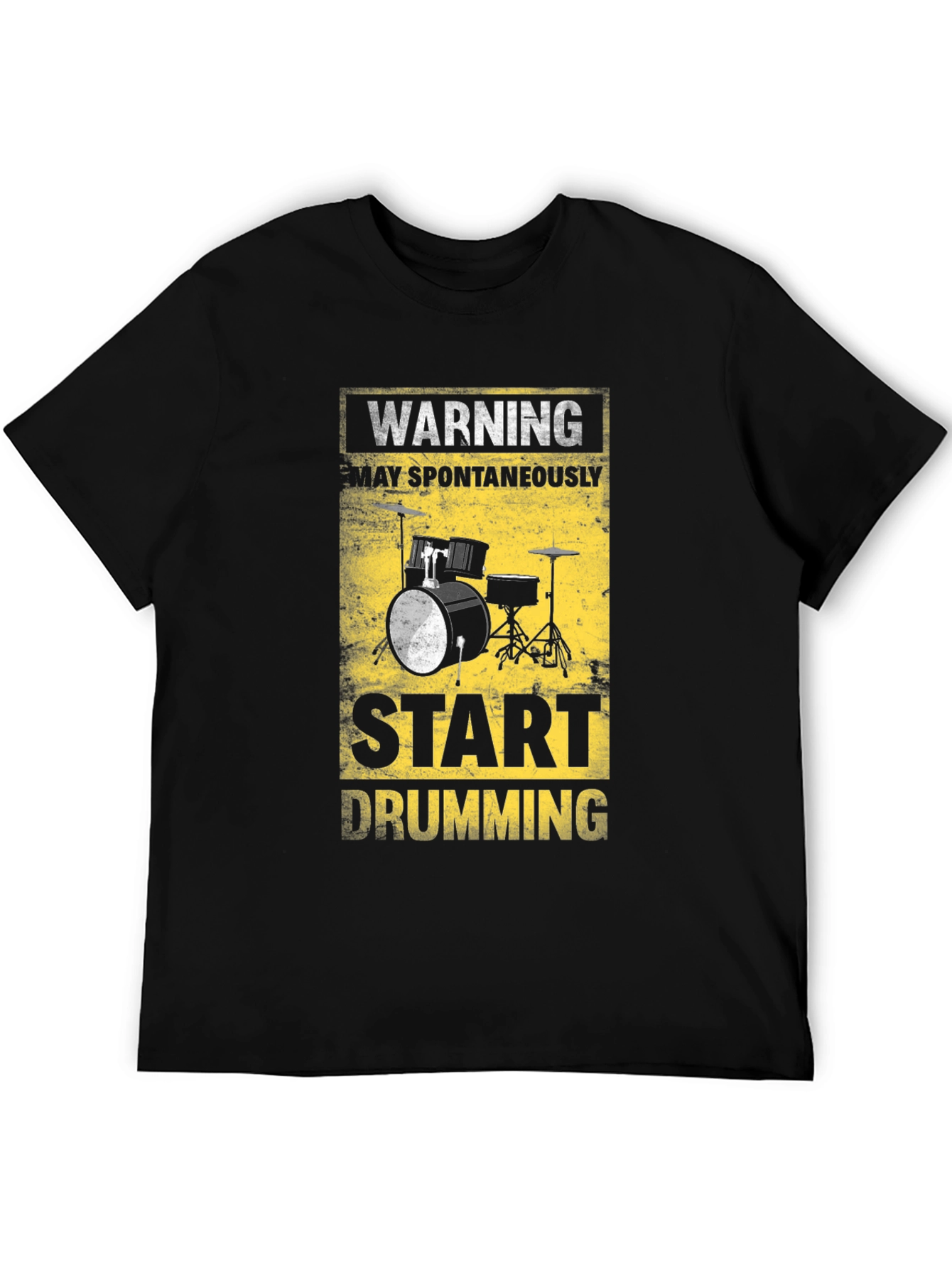 Camiseta Negra Warning: Start Drumming para Músicos