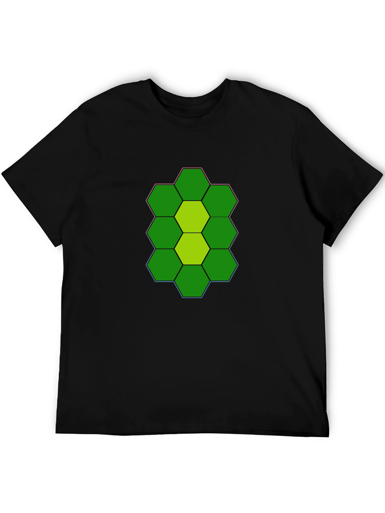 Camiseta Negra con Diseño Hexagonal Abstracto