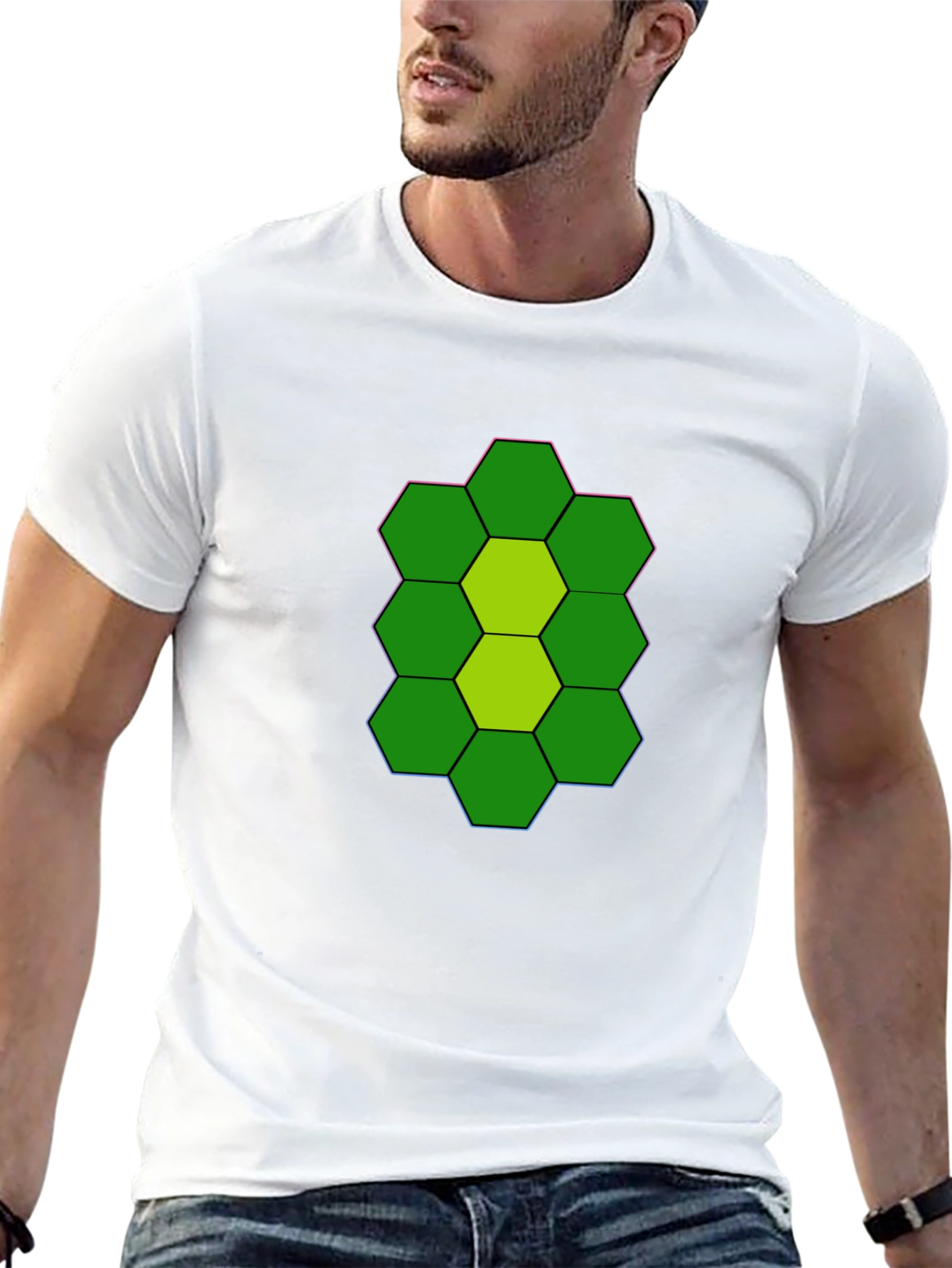 Camiseta Negra con Diseño Hexagonal Abstracto