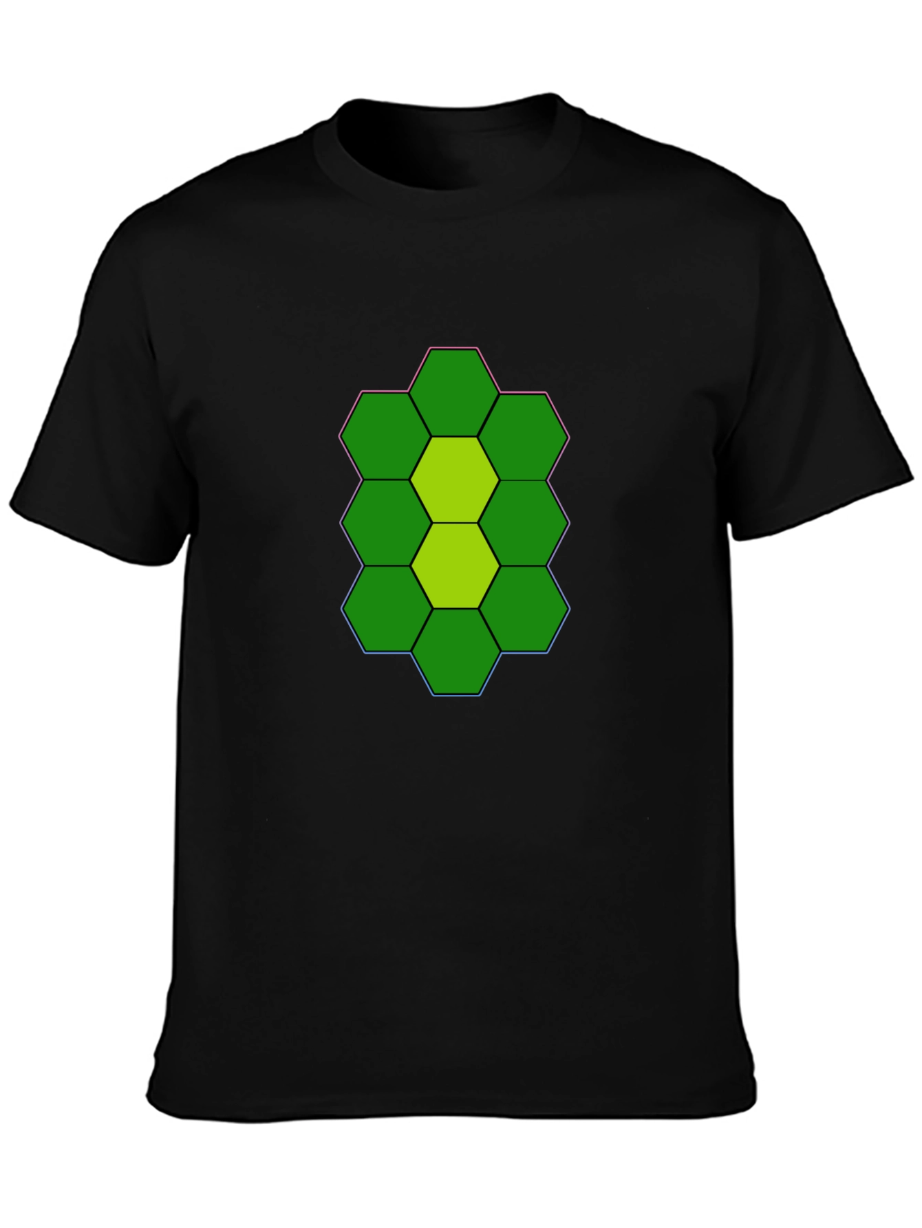 Camiseta Negra con Diseño Hexagonal Abstracto