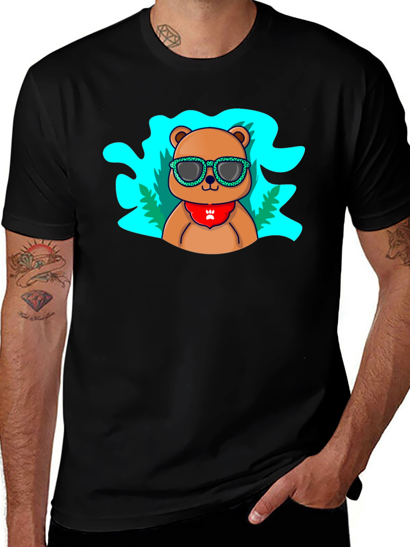 Camiseta Negra Oso Cool - Estilo Casual
