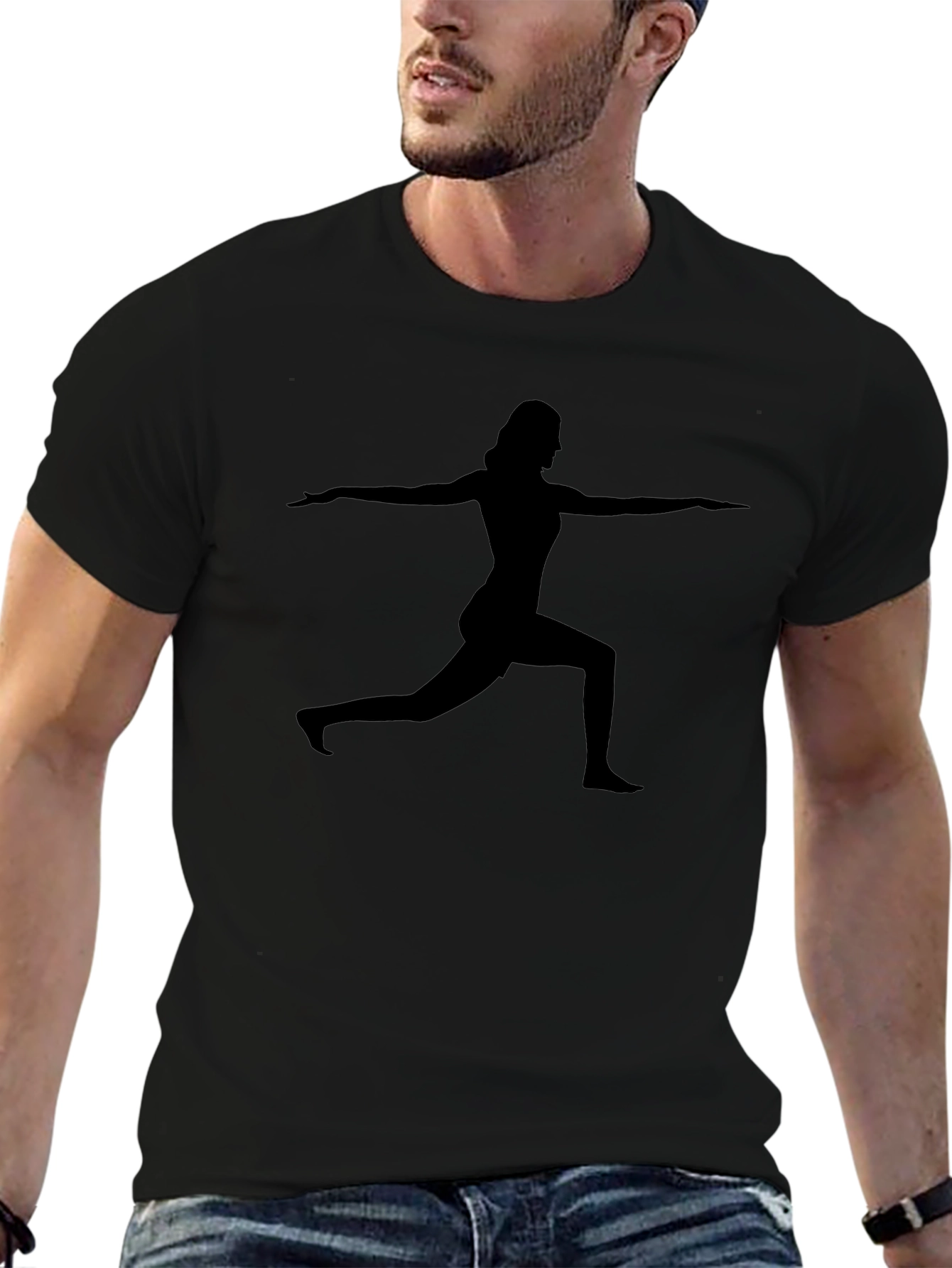Camiseta Negra con Silueta de Yoga para Hombre