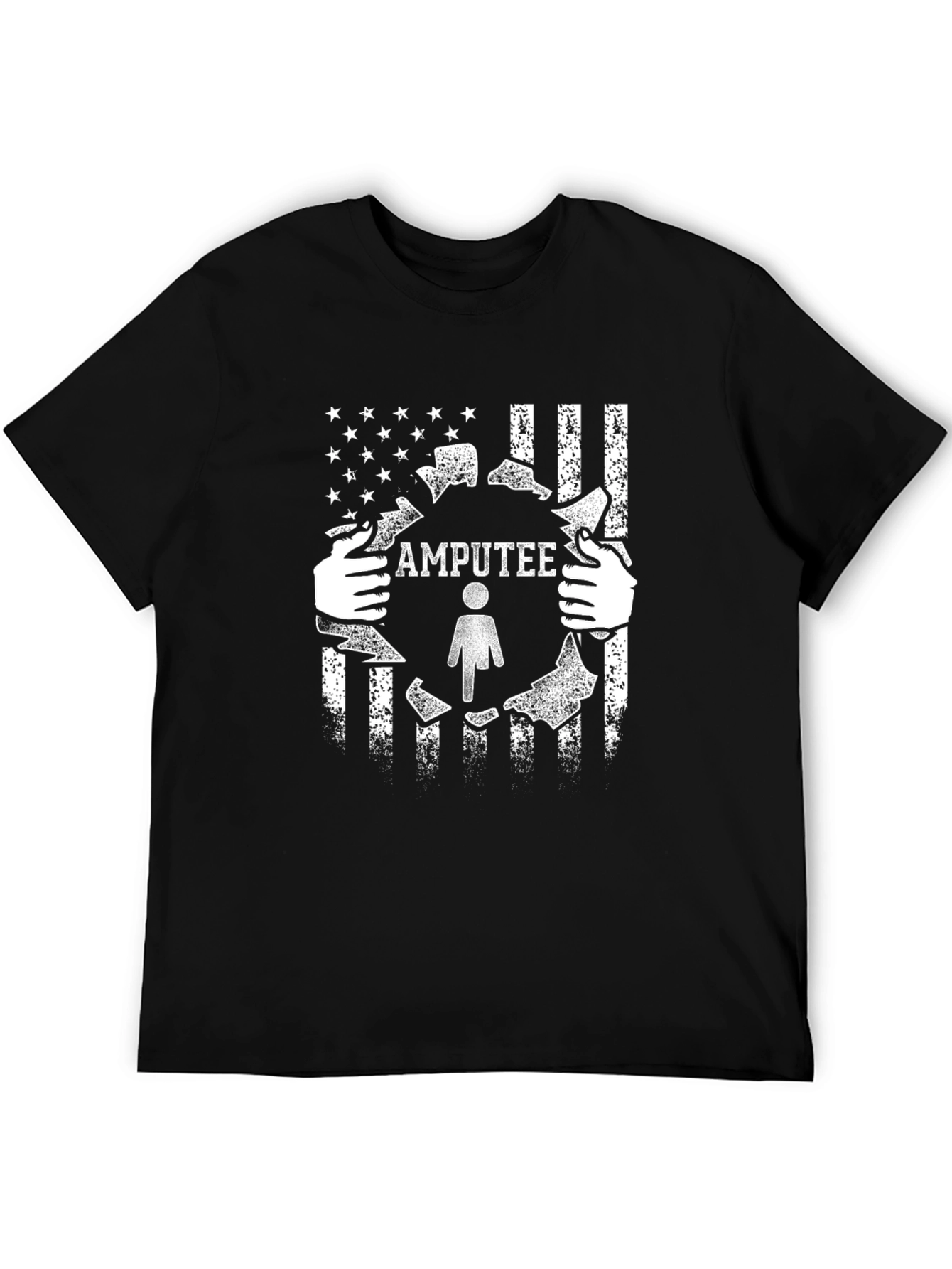 Camiseta Negra con Diseño de Amputado y Bandera Americana