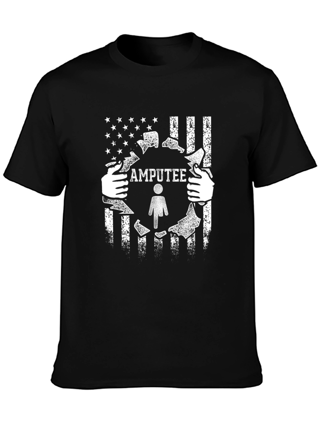 Camiseta Negra con Diseño de Amputado y Bandera Americana