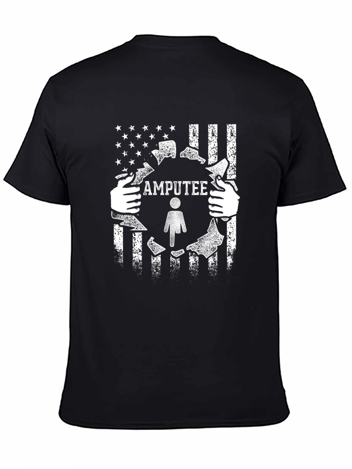 Camiseta Negra con Diseño de Amputado y Bandera Americana