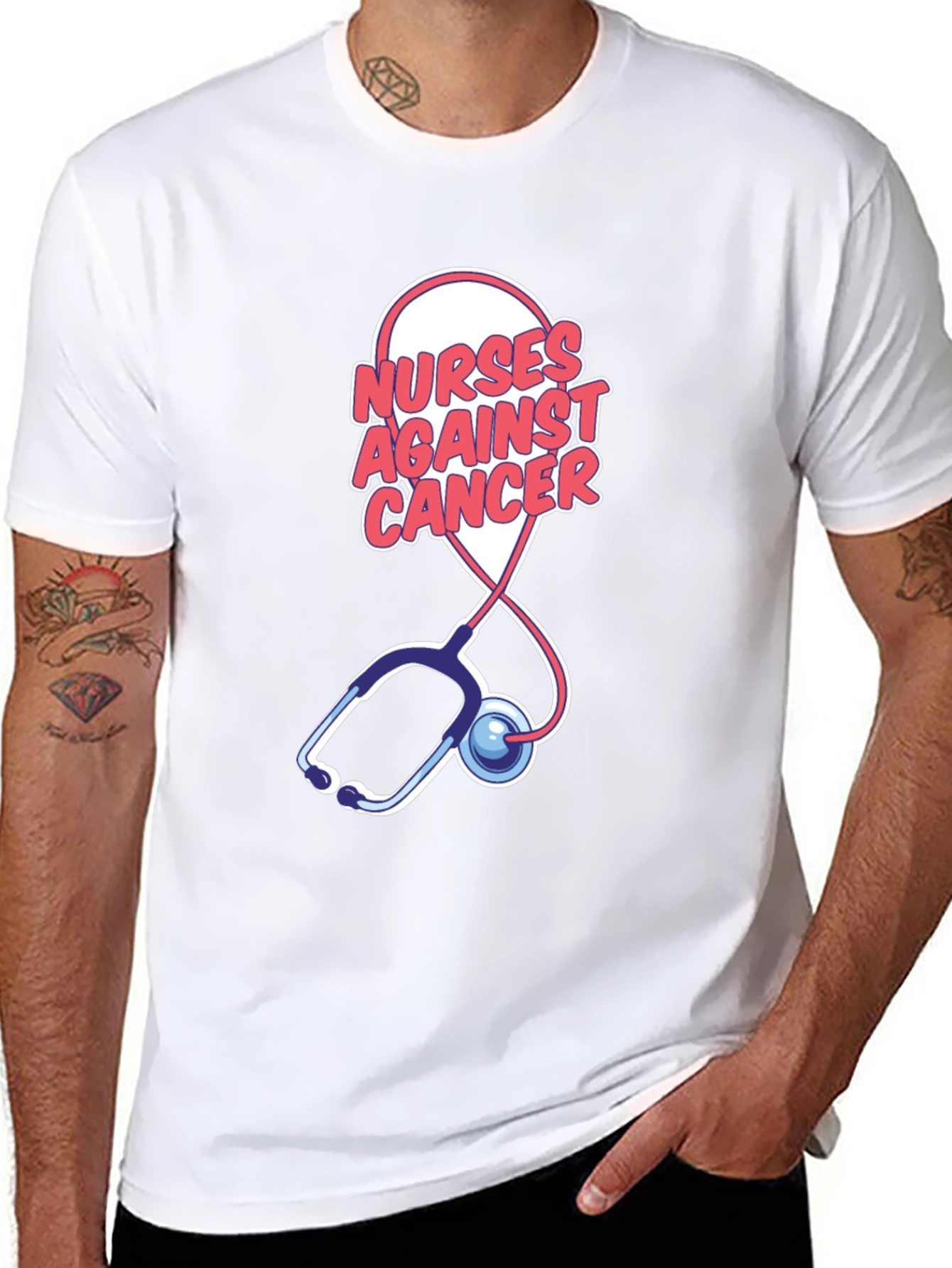 Camiseta Negra Nurses Against Cancer con Estetoscopio