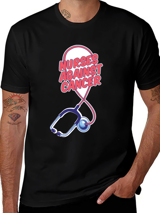Camiseta Negra Nurses Against Cancer con Estetoscopio