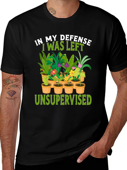 Camiseta Negra: En Mi Defensa - ¡Plantas Sin Supervisión!