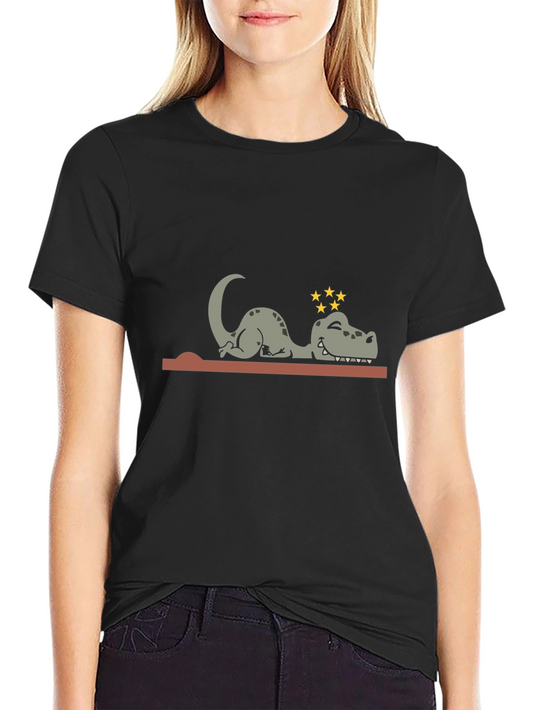 Camiseta Negra con Diseño de Dinosaurio Mareado