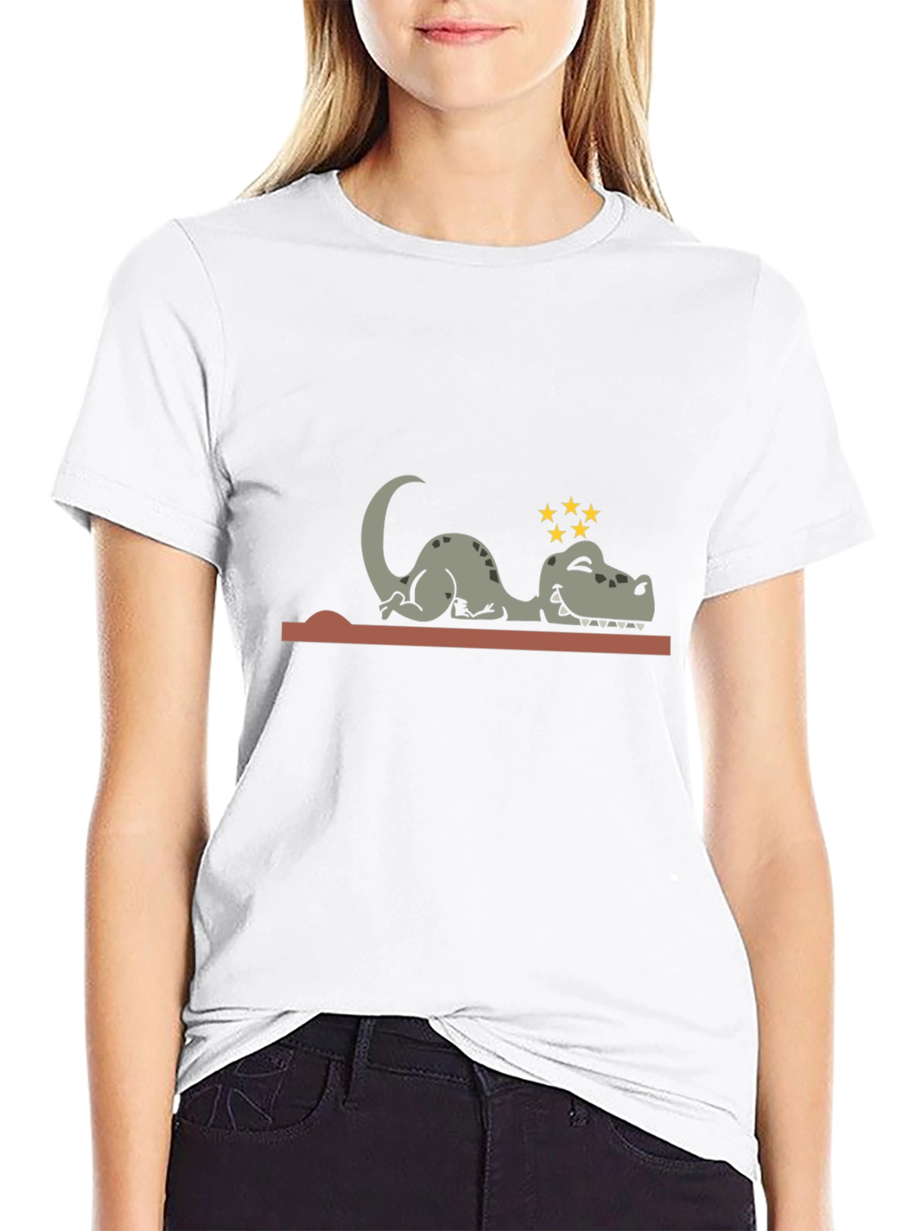 Camiseta Negra con Diseño de Dinosaurio Mareado
