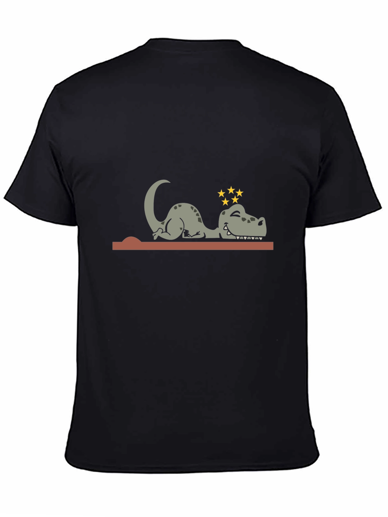 Camiseta Negra con Diseño de Dinosaurio Mareado
