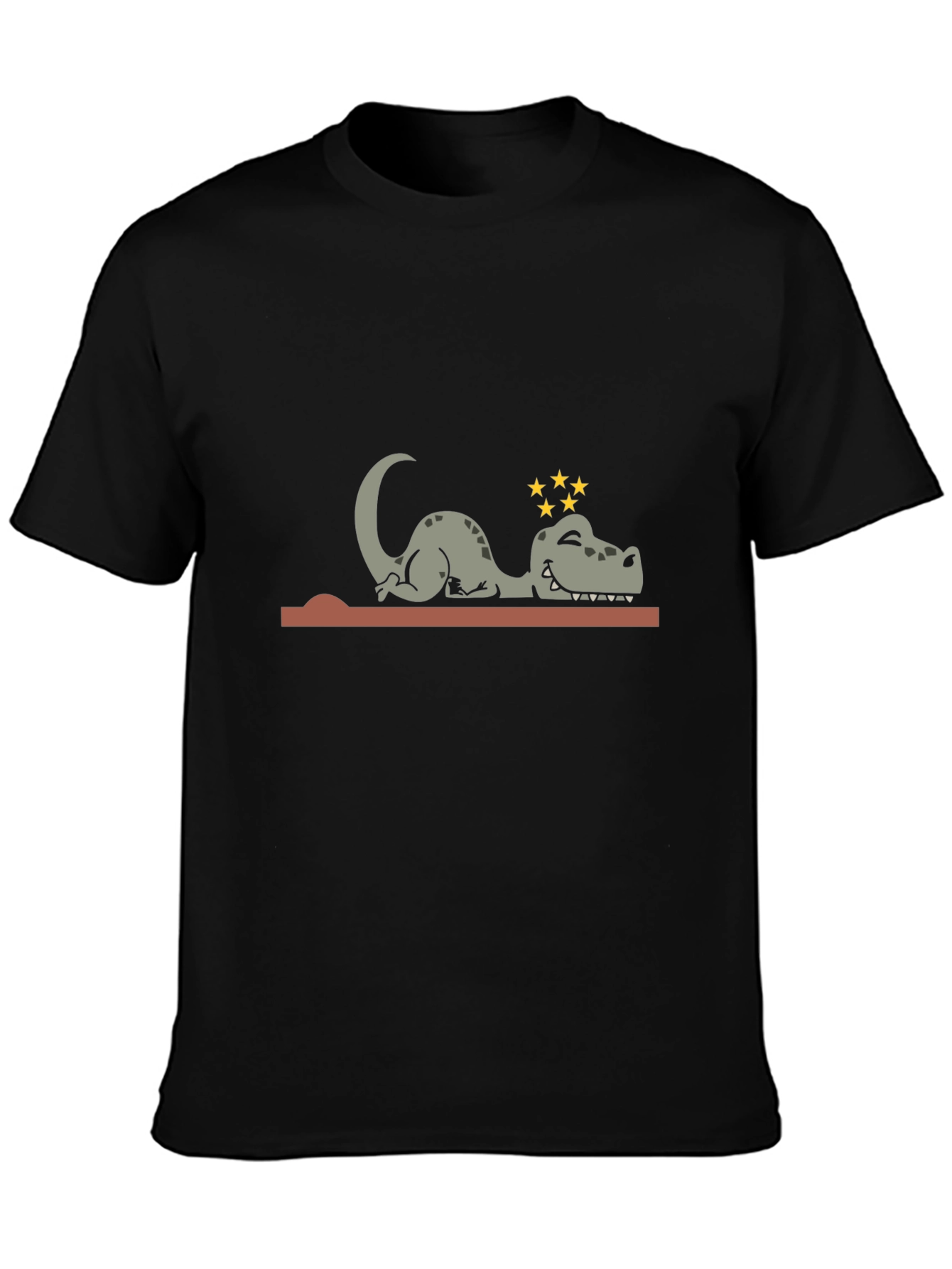 Camiseta Negra con Diseño de Dinosaurio Mareado