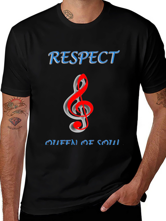 Camiseta Negra Respect Queen of Soul con Clave de Sol Roja