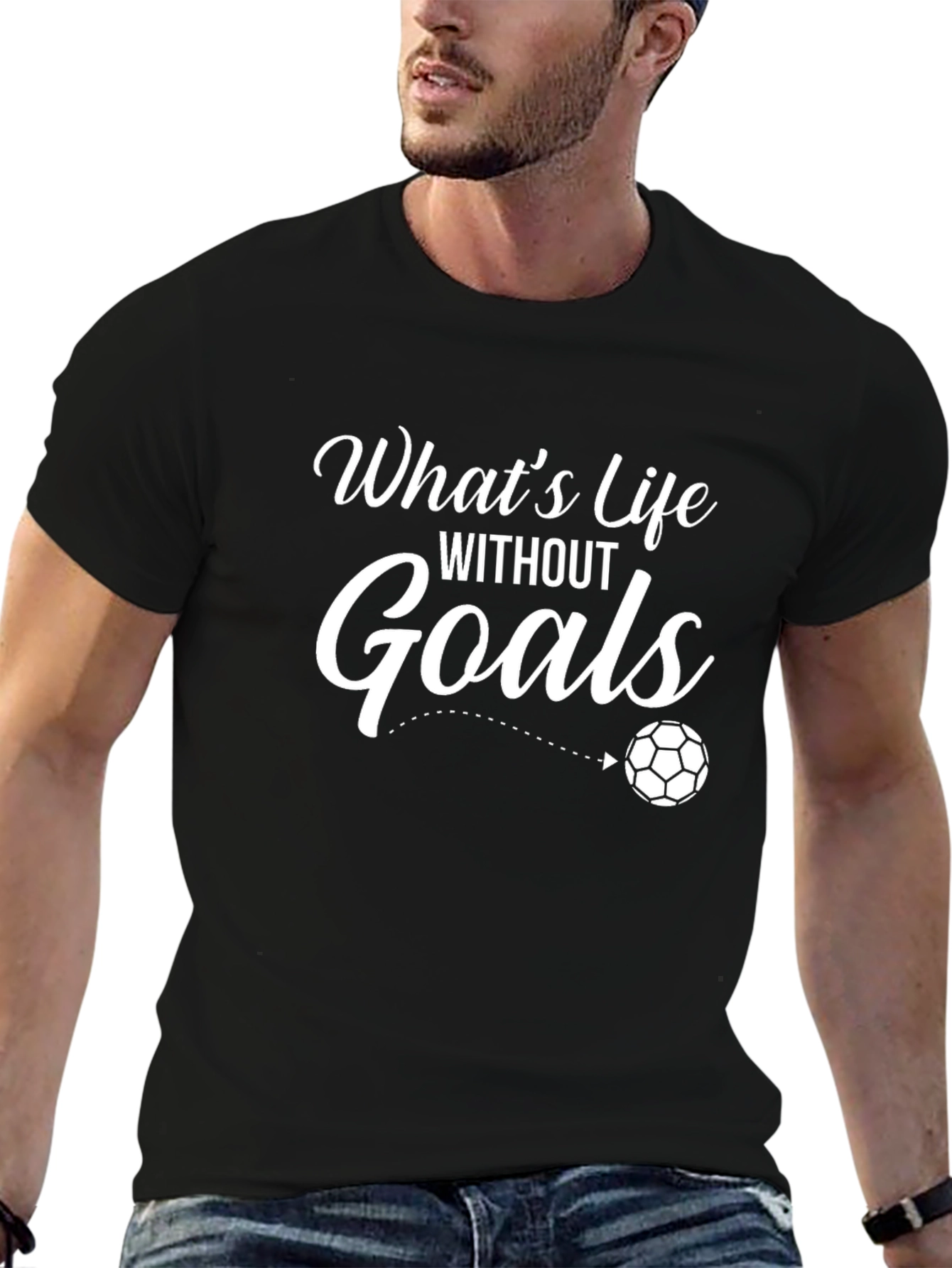 Camiseta Negra con Diseño Fútbol Whats Life Without Goals