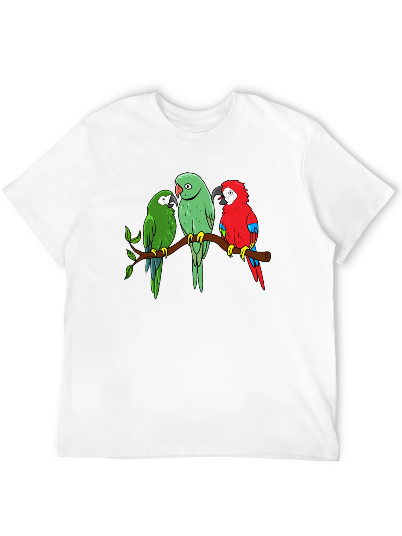 Camiseta Negra con Diseño de Loros en Rama