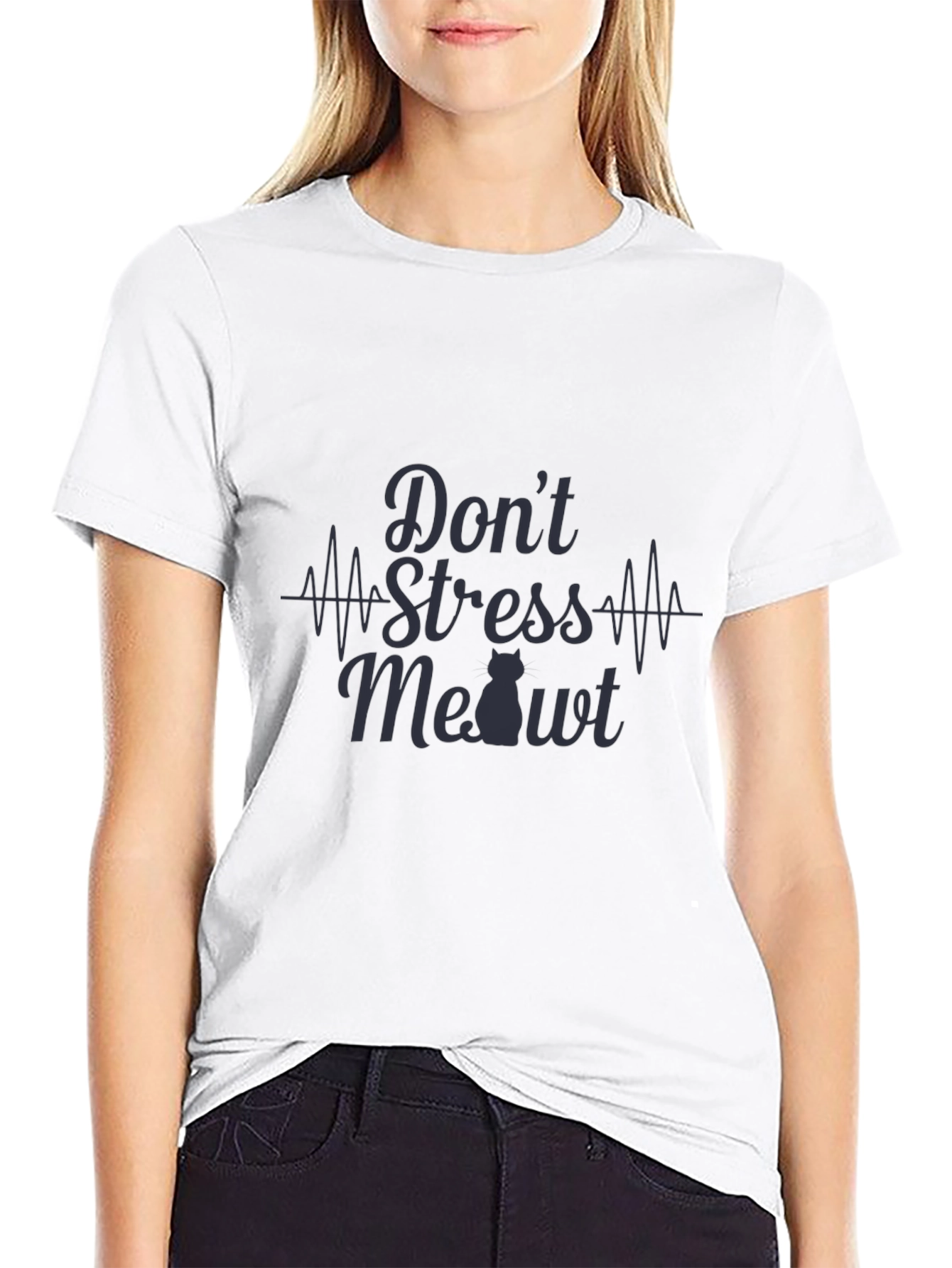 Camiseta Negra con Diseño Dont Stress Meowt