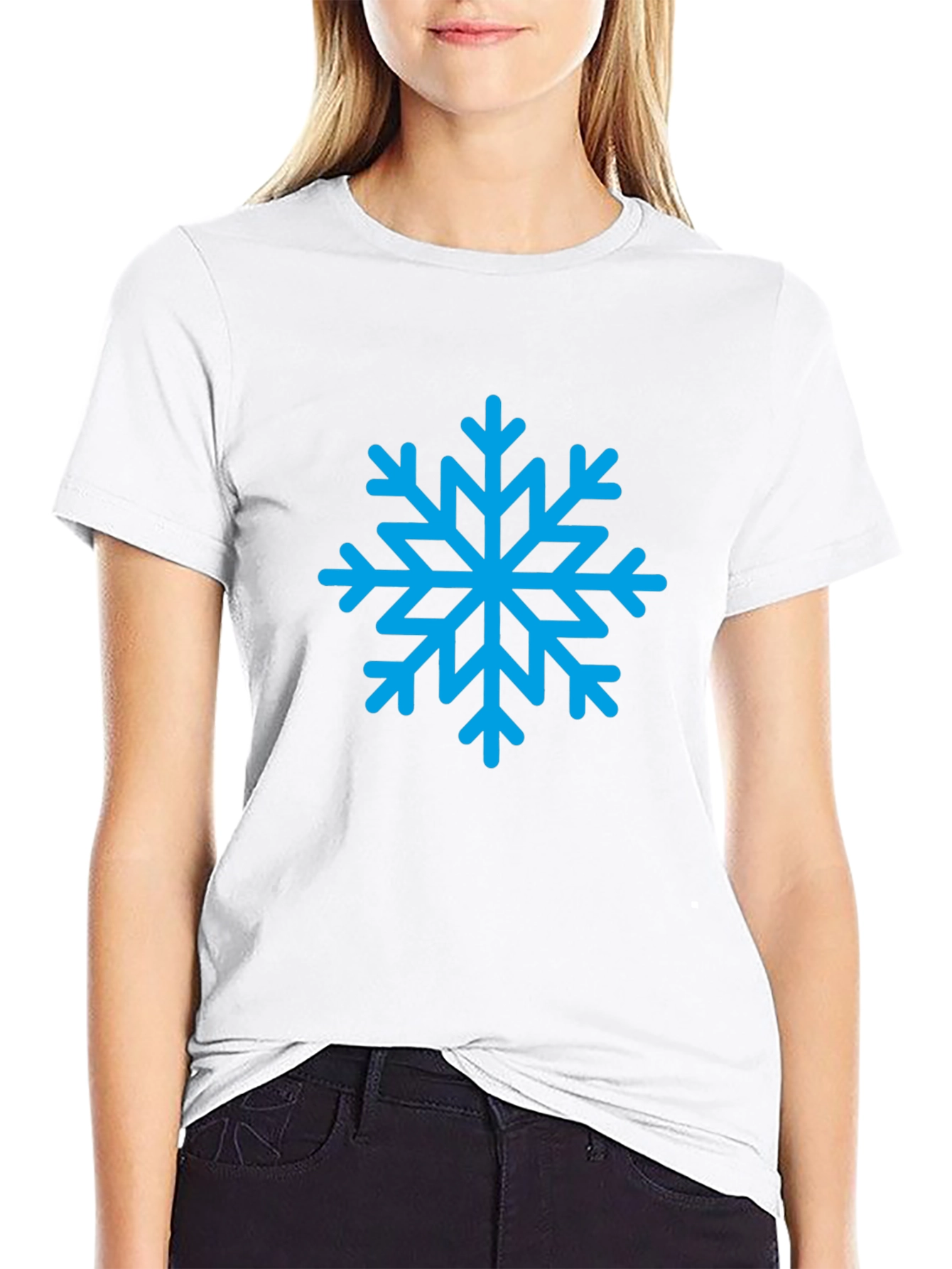 Camiseta Negra Copo de Nieve Azul Invierno