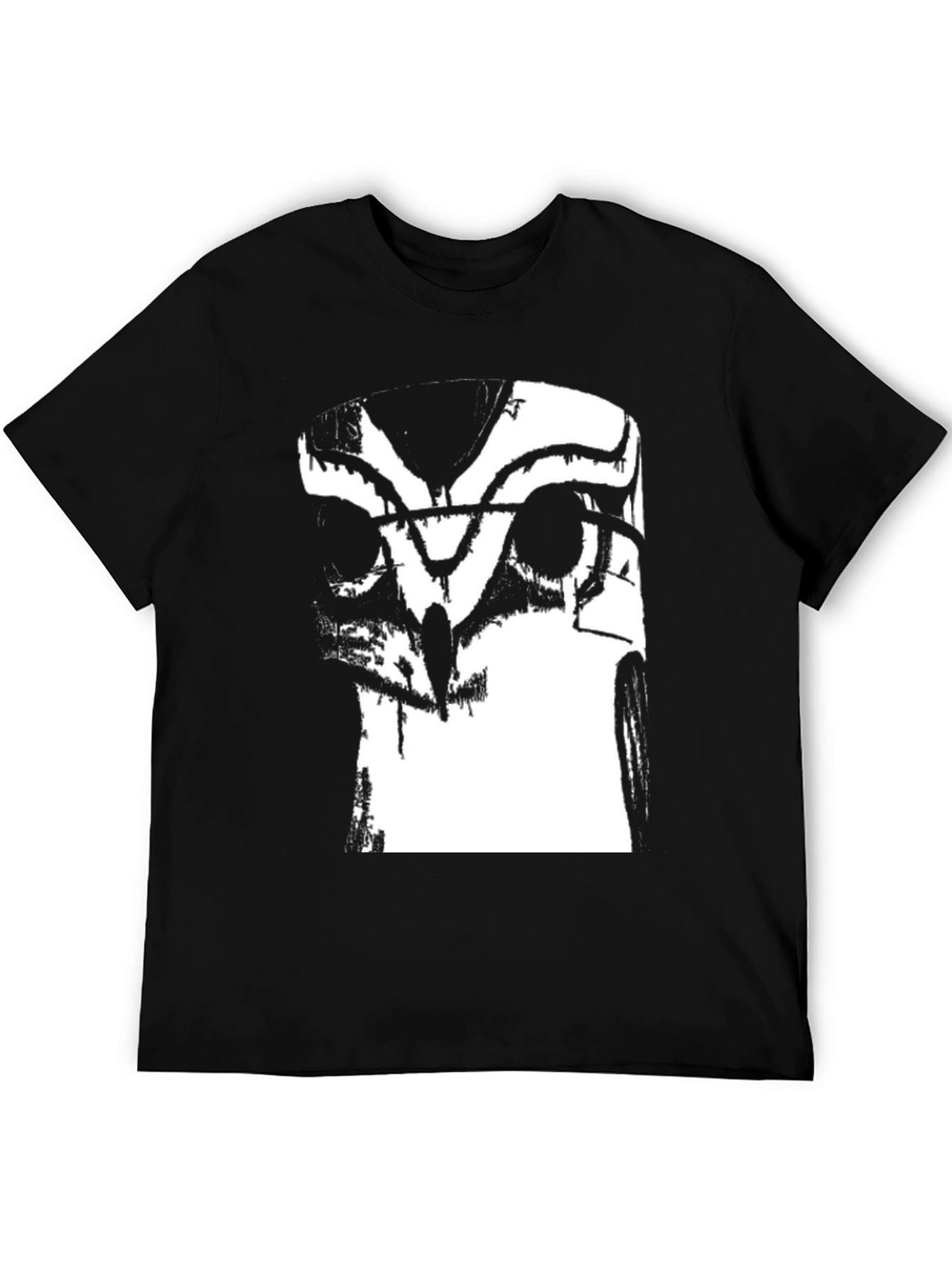 Camiseta Negra con Estampado Abstracto de Búho