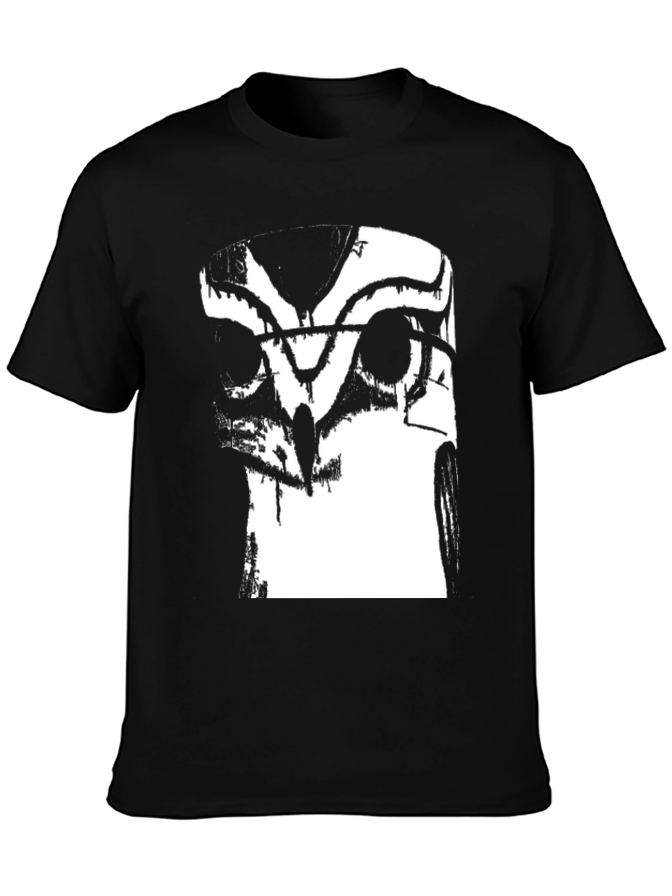 Camiseta Negra con Estampado Abstracto de Búho