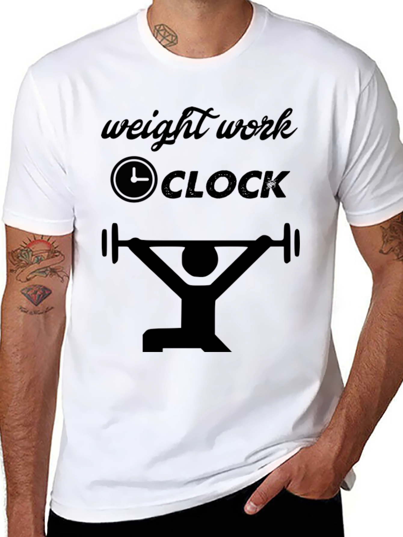 Camiseta Negra Hombre Peso Trabajo Reloj