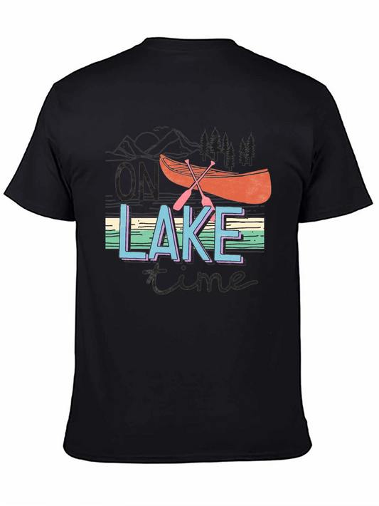 Camiseta Negra On Lake Time con Diseño de Canoa para Aventura