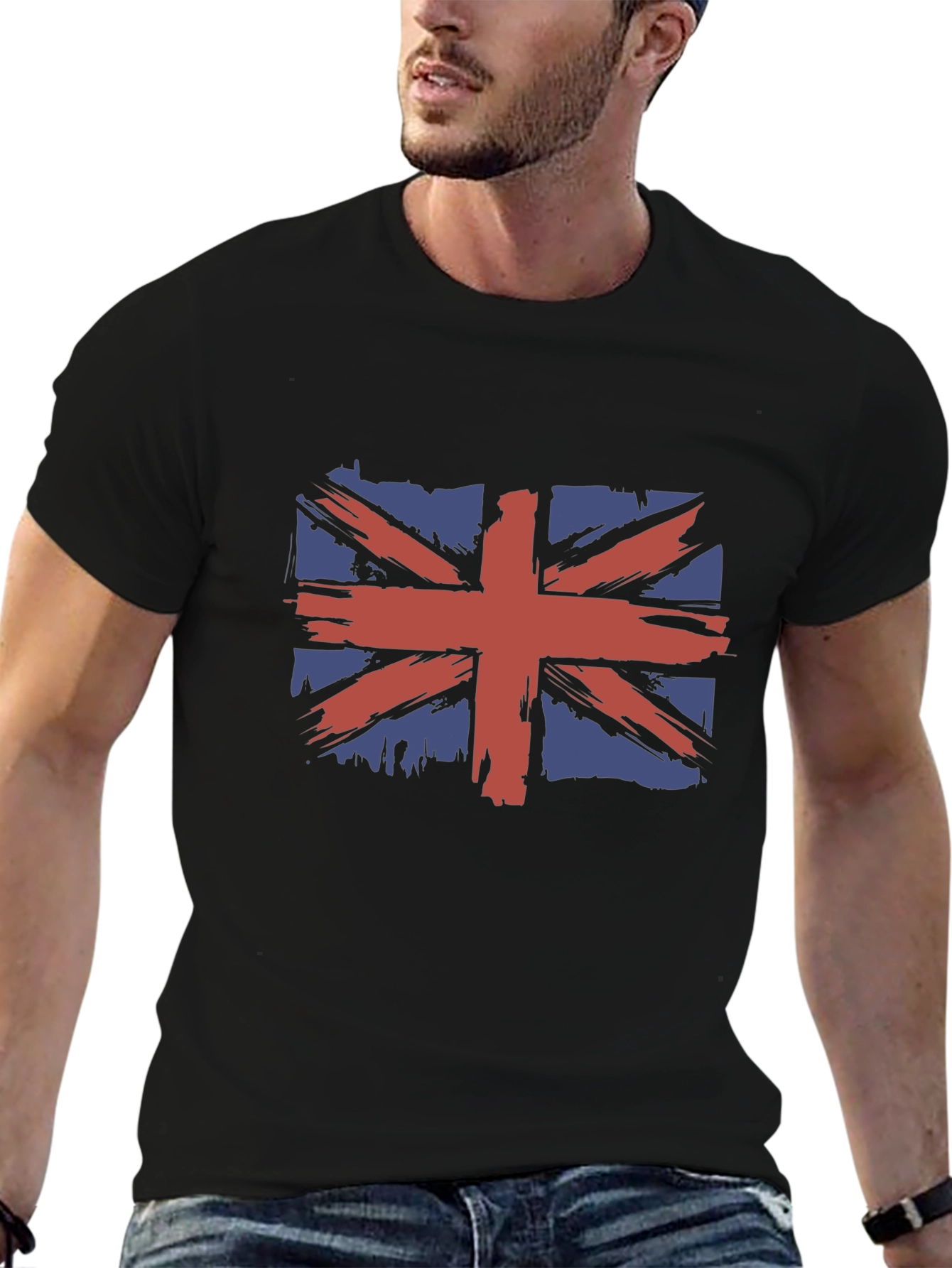 Camiseta Hombre Negra con Diseño Bandera Británica