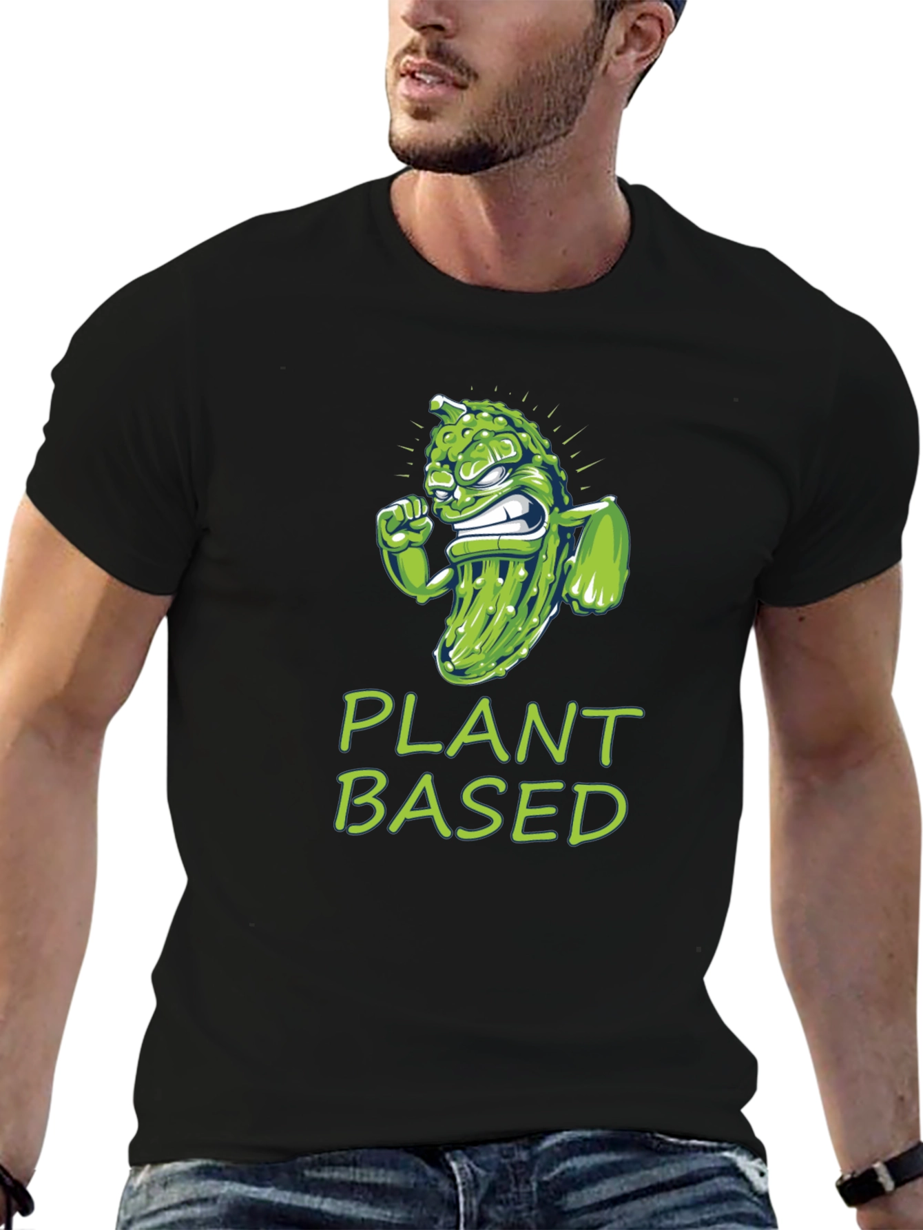 Camiseta Negra Plant Based con Diseño de Pepinillo