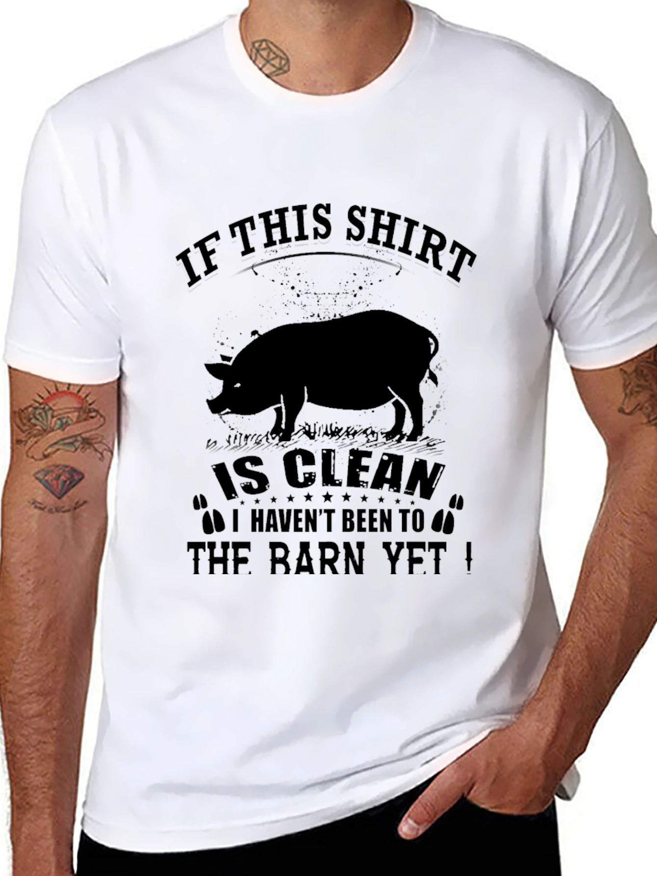 Camiseta Negra Gráfica Cerdo Granja