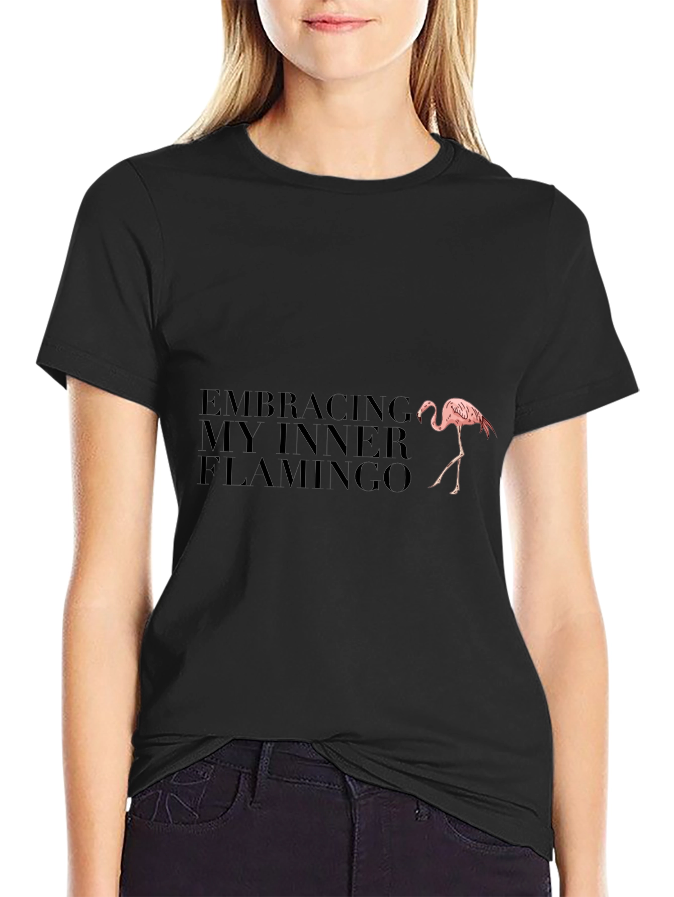 Camiseta Negra con Diseño de Flamenco Interior