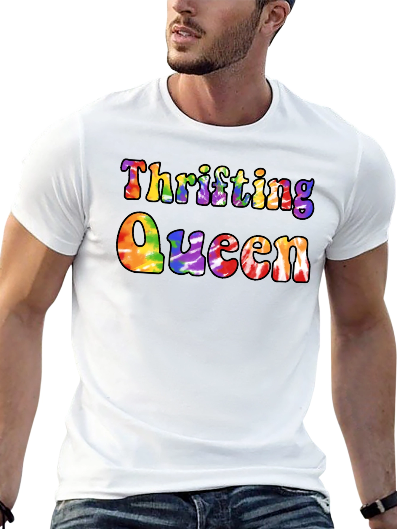 Camiseta Negra Thrifting Queen Tie-Dye